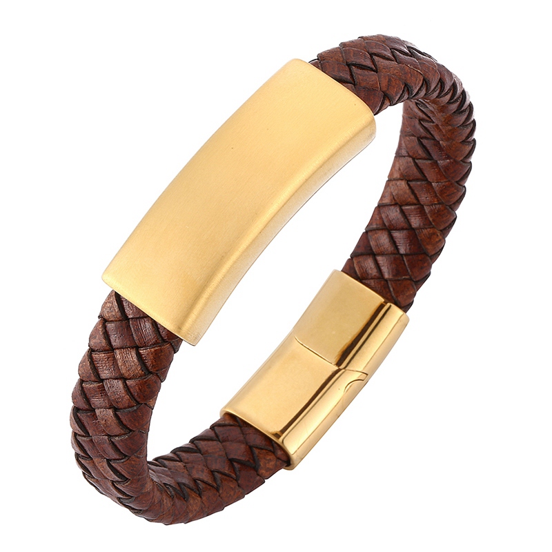 Men Jewelry Brown Braided Leather Bracelet Punk Golden Stainless Steel Magnetic Clasp Vintage Bracelet Bangles Male Charm C0250
Men Jewelry Brown Braided Leather Bracelet Punk Golden Stainless Steel Magnetic Clasp Vintage Bracelet Bangles Male Charm C0250