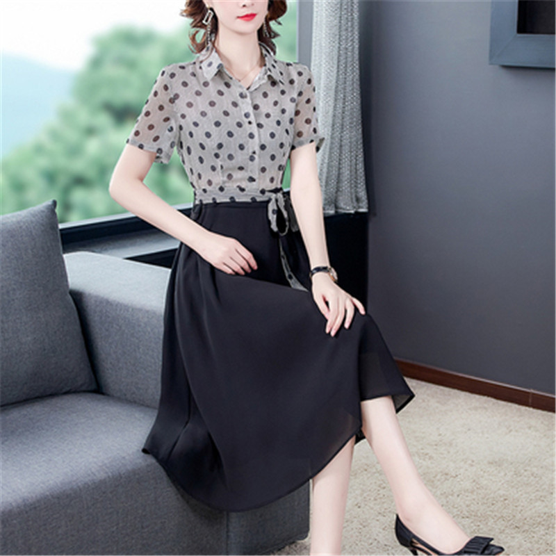 2020 mother dress new female summer dress lapel fight to receive waist temperament noble short sleeve summer mid-length, Black
2020 mother dress new female summer dress lapel fight to receive waist temperament noble short sleeve summer mid-length, Black