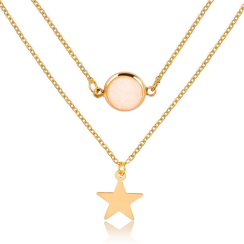 Exquisite Double Layer Natural Stone Star Pendant Necklace Charming Women's Gold Color Clavicle Chain Fashion Lady Party Jewelry
Exquisite Double Layer Natural Stone Star Pendant Necklace Charming Women's Gold Color Clavicle Chain Fashion Lady Party Jewelry