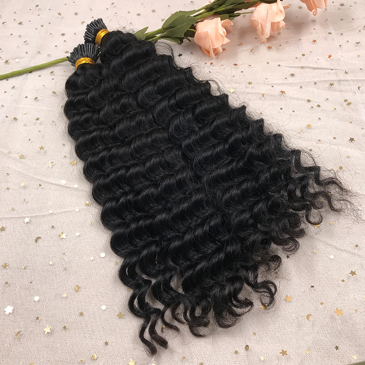 Deep Wave I tip Hair Extensions Natural Black color Real Virgin Brazilian Micro Links i tip hair 100g 1g/strand