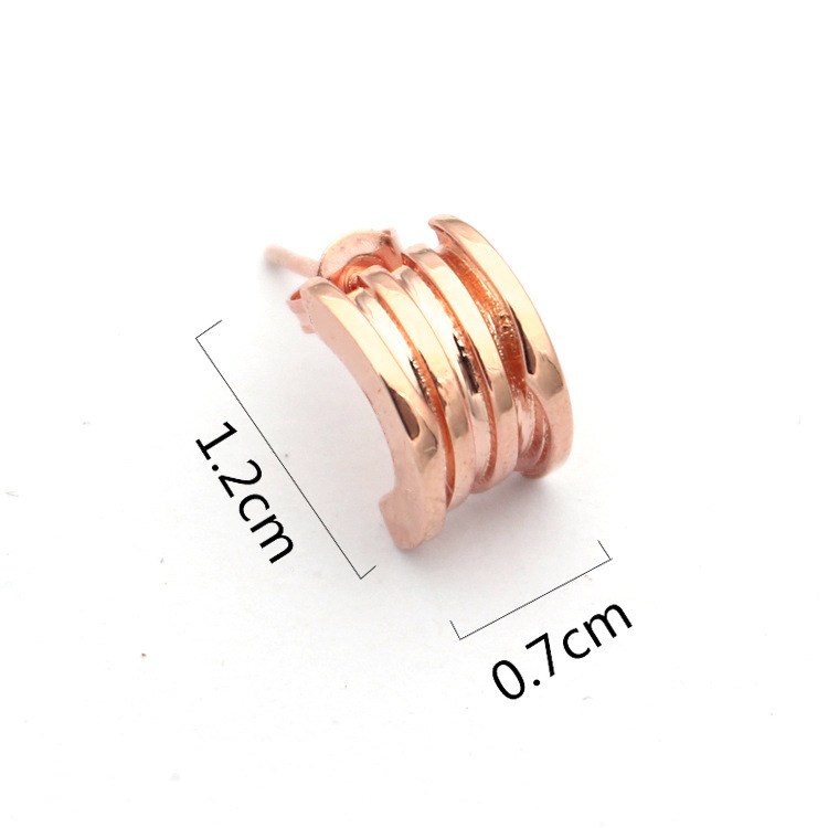 Europe America Style Lady Women Titanium Steel Engraved B Initials Spiral Springs C-shape Stud Earrings 2 Color