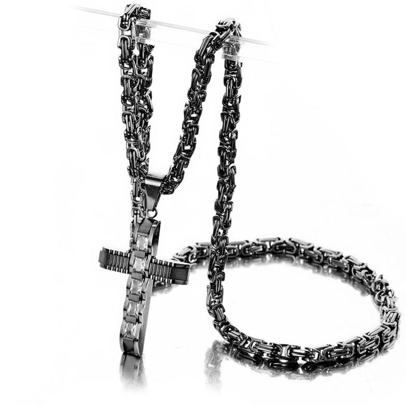 High Quality Stainless Steel Byzanine Chain Black Tone New Crystal Cross Jesus Crucifix Pendant Necklace 18"-40" Men's Jewelry 
High Quality Stainless Steel Byzanine Chain Black Tone New Crystal Cross Jesus Crucifix Pendant Necklace 18"-40" Men's Jewelry
