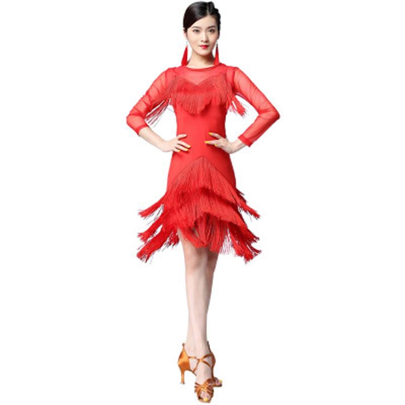 Latin dance performance clothing net yarn tassel dress practice clothing stage performance female adult, Blue
Latin dance performance clothing net yarn tassel dress practice clothing stage performance female adult, Blue