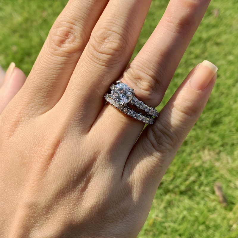 Couple Sier: Sterling Sier Round Cut Gemstone Bridal Ring Set with White Topaz, Elegant Promise Rings for Couples Free shipping