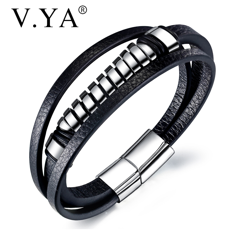 V.YA High Quality Stainless Steel Bracelet Fashion Black Leather Bracelets Friends Family Member Best Birthday Present
V.YA High Quality Stainless Steel Bracelet Fashion Black Leather Bracelets Friends Family Member Best Birthday Present