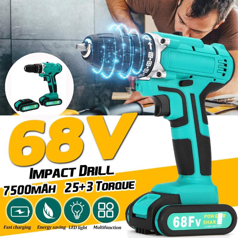 68V Electric Drill Screwdriver Wireless with 2Li-ion Rechargeable 7500mAh Batteries 2Speed Impact Power Drills For EU US Plug
68V Electric Drill Screwdriver Wireless with 2Li-ion Rechargeable 7500mAh Batteries 2Speed Impact Power Drills For EU US Plug