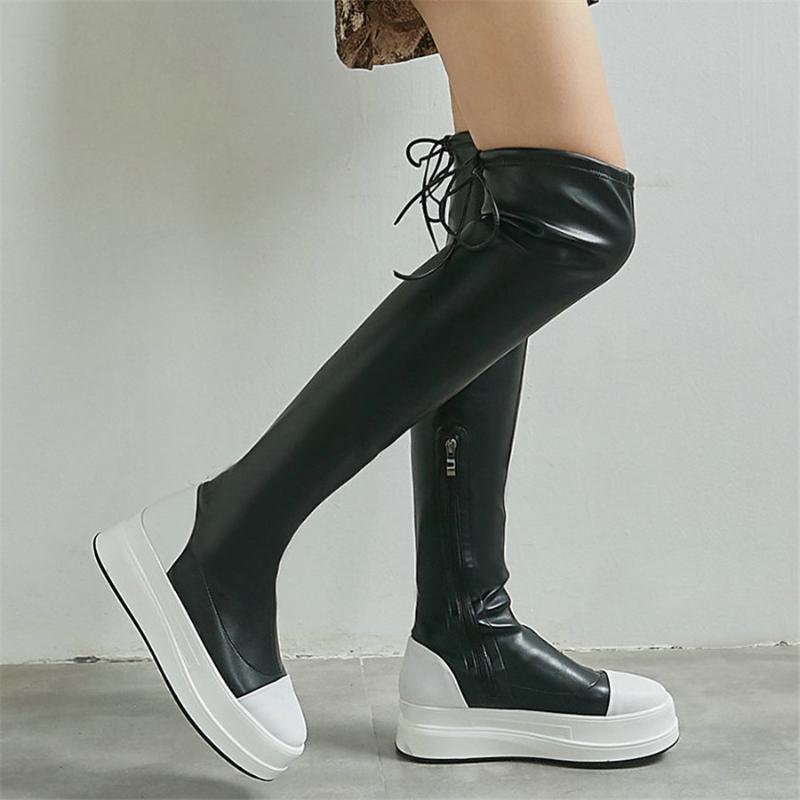 Casual Shoes Women Lace Up Cow Leather High Heel Over The Knee High Boots Female Stretchy Fashion Sneakers Platform Wedges Pumps, Black
Casual Shoes Women Lace Up Cow Leather High Heel Over The Knee High Boots Female Stretchy Fashion Sneakers Platform Wedges Pumps, Black