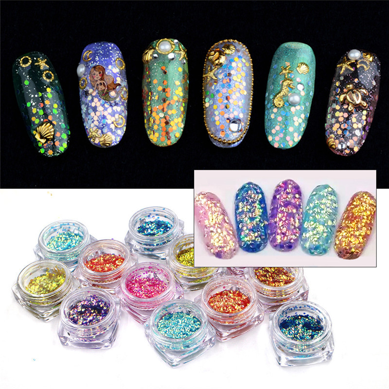 Nail Glitter Nail Art Rhinestone Decorations 12 Color Set Professional Fish Scales Nail Art Stickers Kit DIY Tools Diamante De Imitacion Strass-maniku