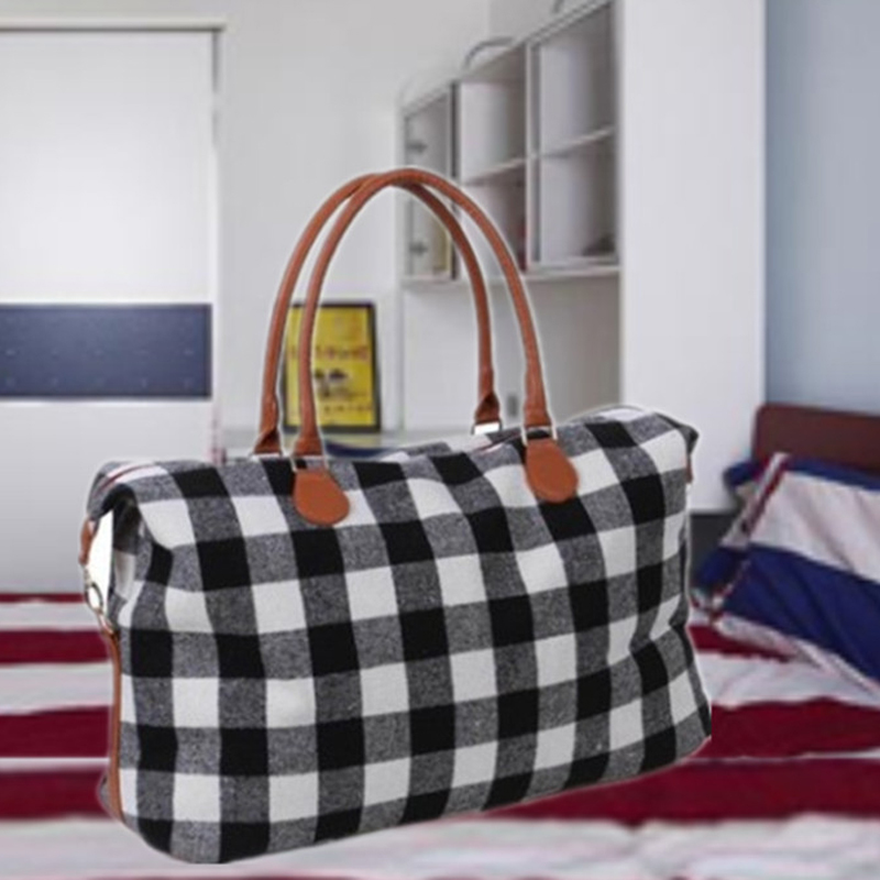 Large Plaid Handbag Red Black Plaid Bags Large Capacity Travel Tote PU Handle Sport Fitness Yoga Storage Unisex Plaid Handbag Bolso