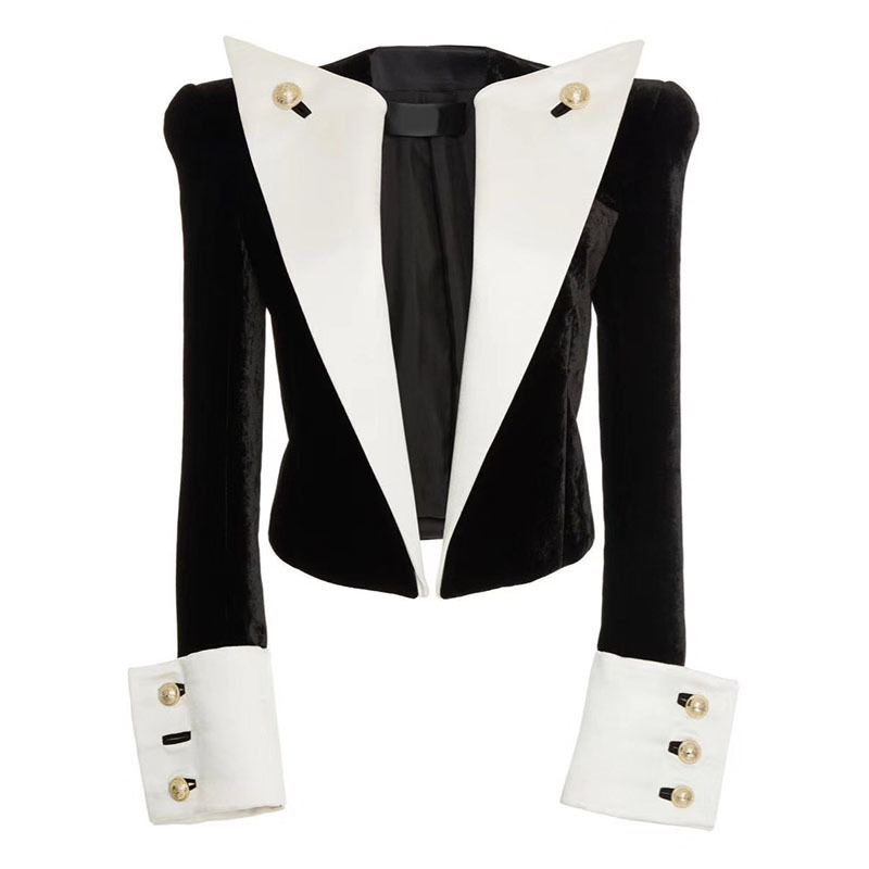 New Designer Blazer Women Ladies Large Lapel Gold Buckle Black White Patchwork Velvet Short Suit Women Blazers Jacket Female, As photo
New Designer Blazer Women Ladies Large Lapel Gold Buckle Black White Patchwork Velvet Short Suit Women Blazers Jacket Female, As photo