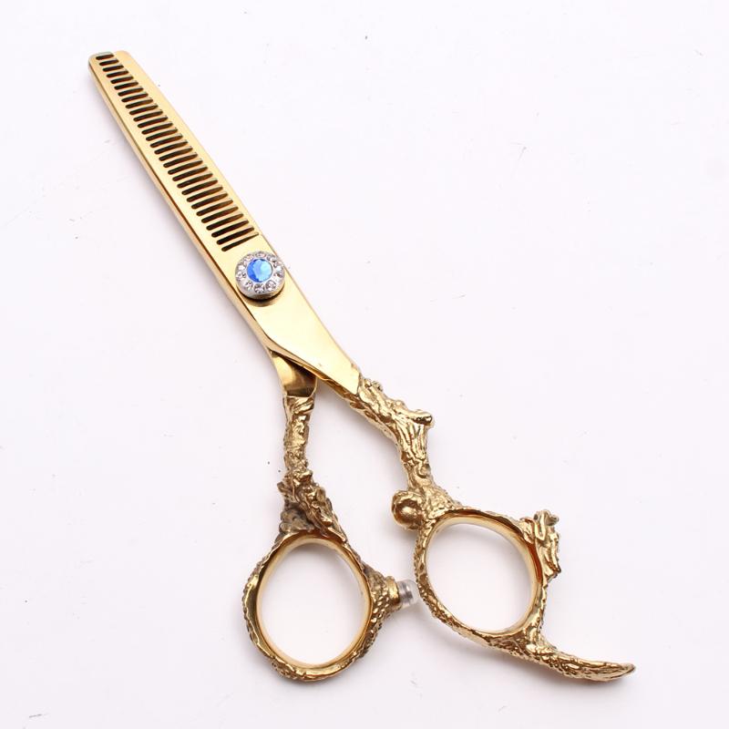 Hair Scissors 5.5" 16cm 440C Customized Logo Golden Barber Shop Normal Thinning Shears Professional Styling Tool C9005
