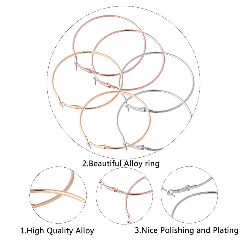 Fashion 58mm Big Hoop Earrings 3 PairsSet Punk Rock Smooth Rose Gold Silver Color Circle Round Loop Earrings Women Jewelry