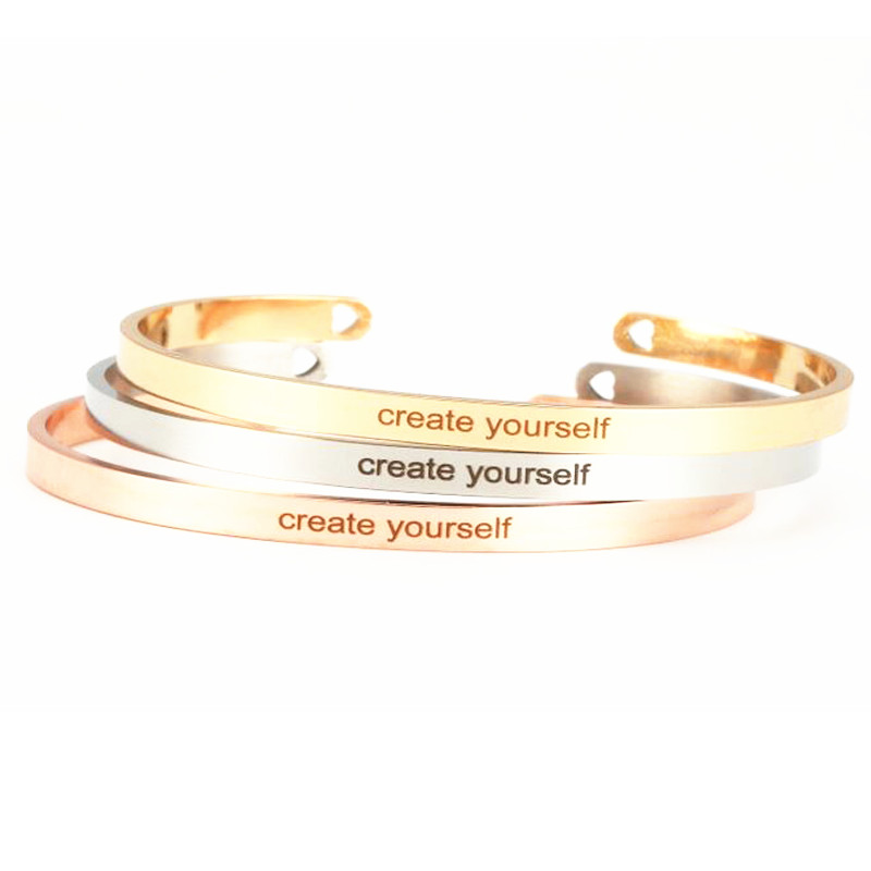 Create Yourself 4mm Bar Stainless Steel Bangles Inspirational Quote Open Cuff Mantra Bracelet Bangle For Women Gift
Create Yourself 4mm Bar Stainless Steel Bangles Inspirational Quote Open Cuff Mantra Bracelet Bangle For Women Gift