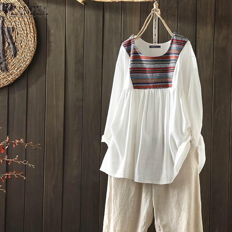 2020 Summer Printed Patchwork Blouse ZANZEA Casual Vintage Cotton Shirts Women O Neck Long Sleeve Chemise Blusas Tunic Tops Robe, Green
2020 Summer Printed Patchwork Blouse ZANZEA Casual Vintage Cotton Shirts Women O Neck Long Sleeve Chemise Blusas Tunic Tops Robe, Green