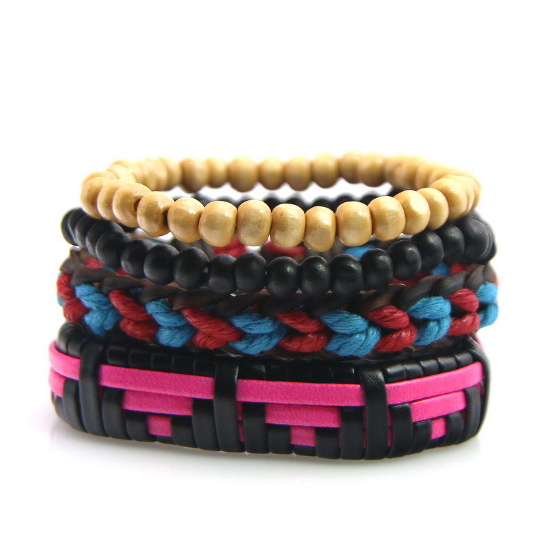 2020 New Arrival Rose Wrap Cuff Charm Bead Genuine Women Leather Bracelets Men Jewelry Bangles Accessories 4pcs 1 Set Wholesale