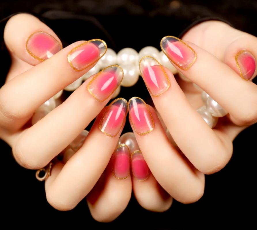 2020 Newest Gradient color pink 24pcs fake nails trip free shipping