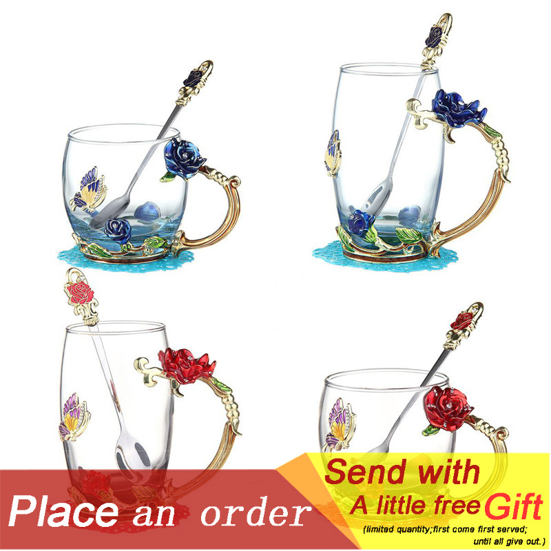 Rose Enamel Crystal Cup Coffee Mug Tumbler Butterfly Rose Painted Flower Water Cups Clear Glass with Spoon Set Perfect Gift, Blue short
Rose Enamel Crystal Cup Coffee Mug Tumbler Butterfly Rose Painted Flower Water Cups Clear Glass with Spoon Set Perfect Gift, Blue short