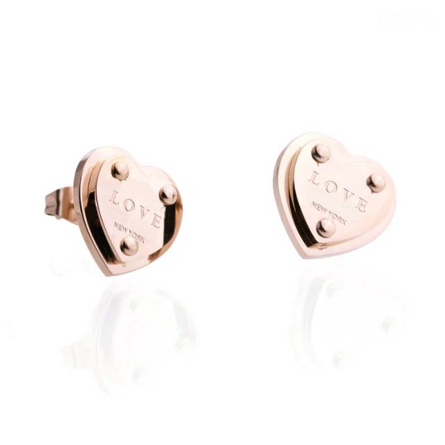 Europe America Simple Style Lady Women Titanium Steel Engraved T Initials Heart Rivets Stud Earrings 3 Color