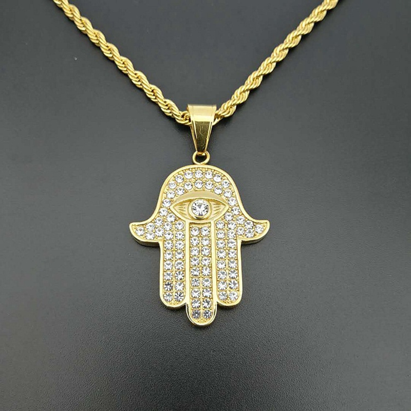 Arabian Muslim Jewelry Titanium Steel Fatima Hand Amulet Pendant Necklace