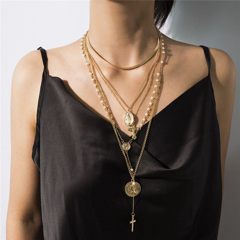 AE-CANFLY Multi Layer Carved Coin Choker Necklace Pendant Vintage Cross Virgin Pearl Snake Chain Necklace for Women Jewelry
AE-CANFLY Multi Layer Carved Coin Choker Necklace Pendant Vintage Cross Virgin Pearl Snake Chain Necklace for Women Jewelry