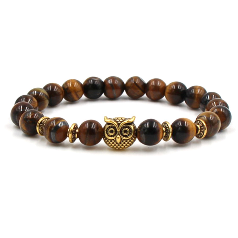 Silver Color Leopard Head Men Bracelet Natural Healing Energy Tiger Eye Stone Beads Bracelets Women Jewelry Friendship Pulseras