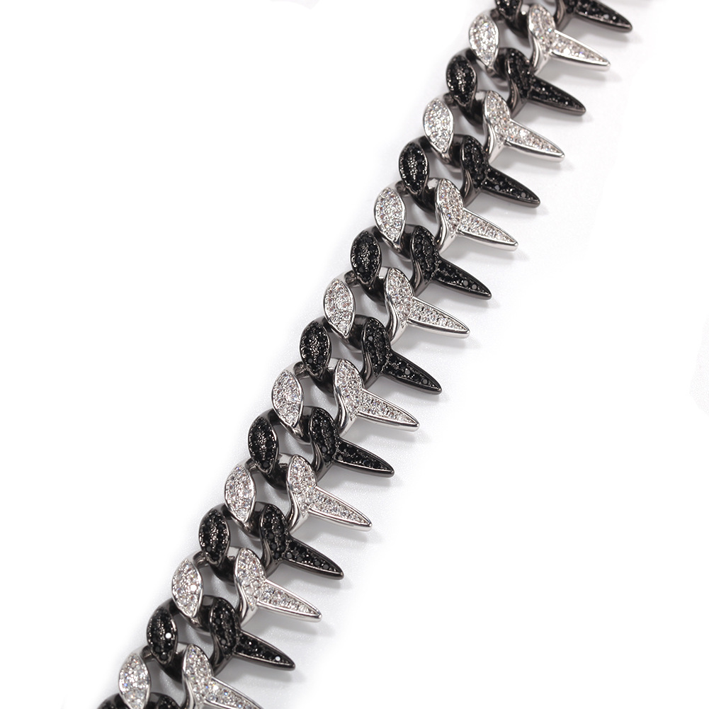 19mm Rapper Wristband Chains Bracelets for Men Women Hop Hop Punk White Gold Black Iced Out Cubic Zirconia Spike Cuban Link Chain Bracelet