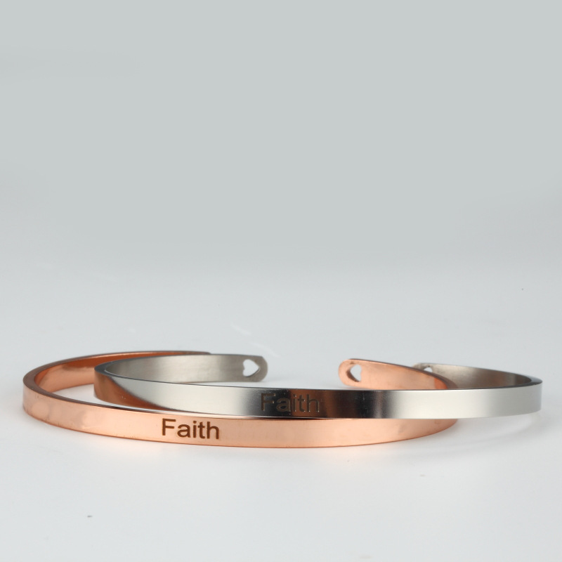 

Charm 4MM Stainless Steel Lettering Bracelet Faith Inspirational Bracelet Jewelry For Women Gift