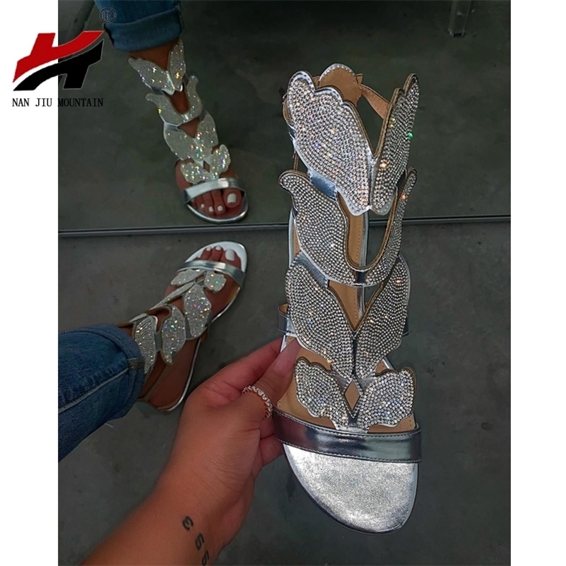 NAN JIU MOUNTAIN 2020 Rhinestone Roman Sandals Women Summer Flat Sandals Open Tea Sexy Women Shoes Handmade Plus Size 35-43 Y200620