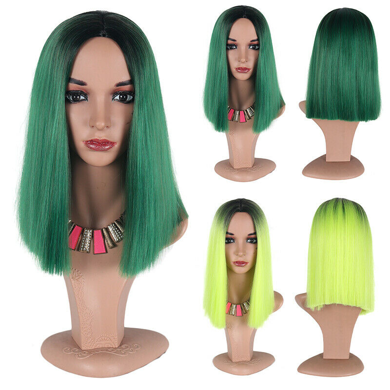 Natural Synthetic Hair Full Wigs Long Wavy Wig Heat Resistant Straight Green