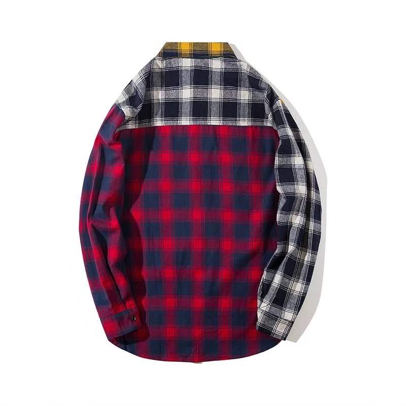 Fashion- Personality Korean Version Of The Trend Of Color Matching Flannel Men Shirt Slim Fit Plaid Casual Shirts Hip Hop Loose Long Slee