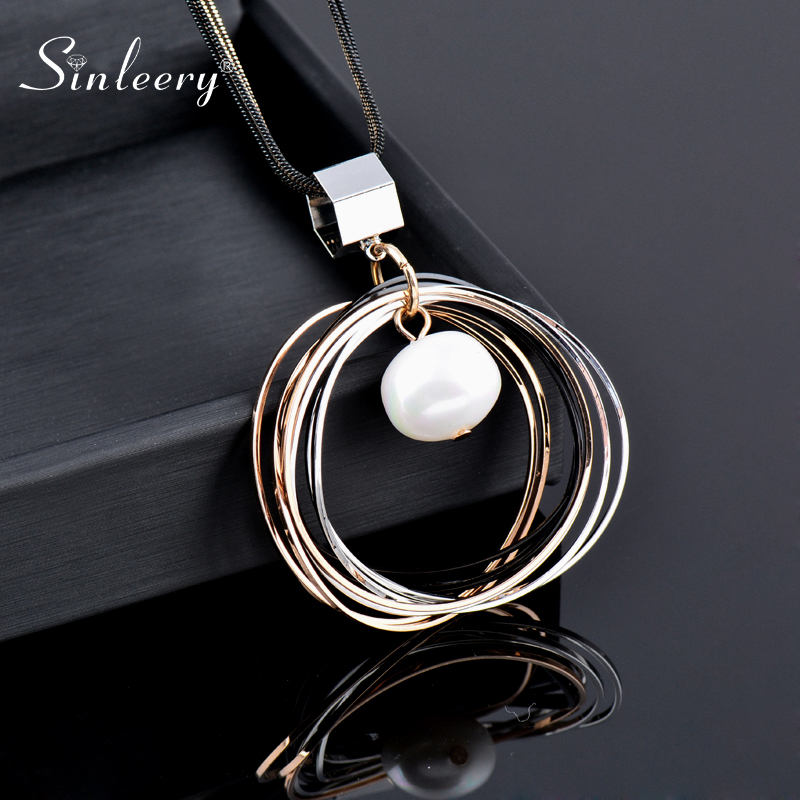 SINLEERY Multilayer Circle Pendant Necklace With Baroque Pearl Dangle Black Long Chain Statement Jewelry For Women My296 SSF
SINLEERY Multilayer Circle Pendant Necklace With Baroque Pearl Dangle Black Long Chain Statement Jewelry For Women My296 SSF