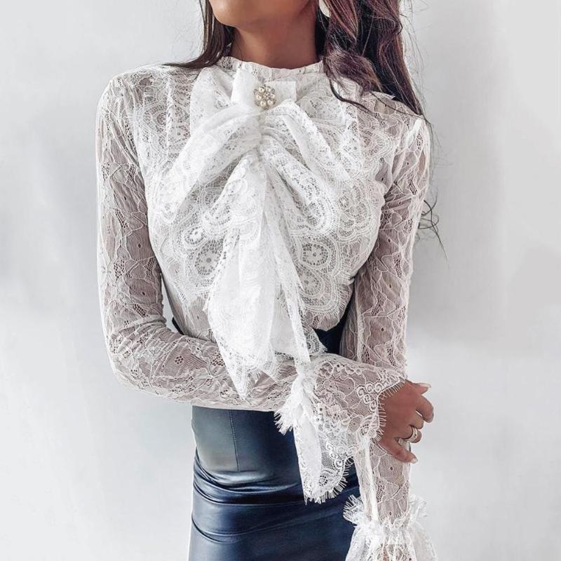 Women Sexy Solid Color Lace Long Sleeve Bowknot Decor Slim Shirt Blouse Top Female Tops For Women, White
Women Sexy Solid Color Lace Long Sleeve Bowknot Decor Slim Shirt Blouse Top Female Tops For Women, White