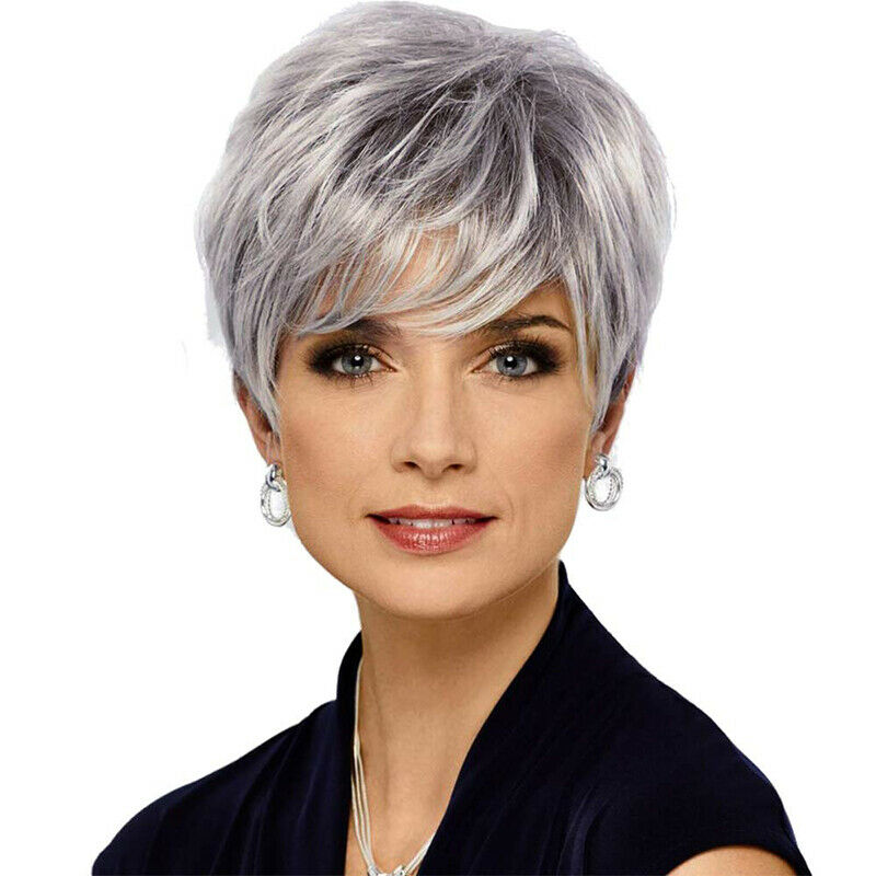 Women Fashion Natural Short Wig Synthetic Hair Full Wig with Bangs Xmas Cosplay