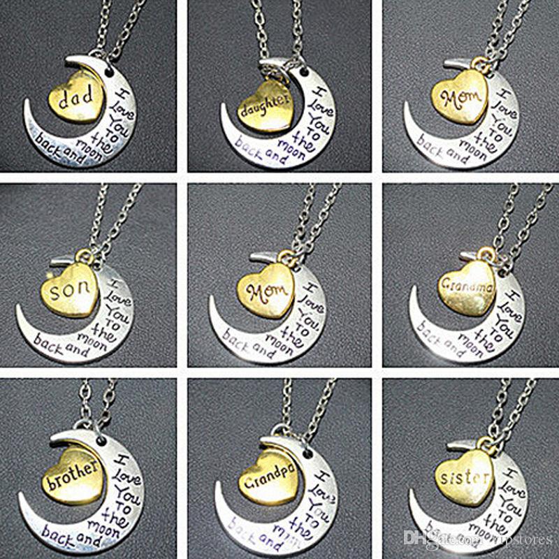 Mixed order moon heart necklace pendant I Love You To The Moon and Back Pendants Necklaces Dad Mom Brother Sister charm Necklace gifts, Silver
Mixed order moon heart necklace pendant I Love You To The Moon and Back Pendants Necklaces Dad Mom Brother Sister charm Necklace gifts, Silver
