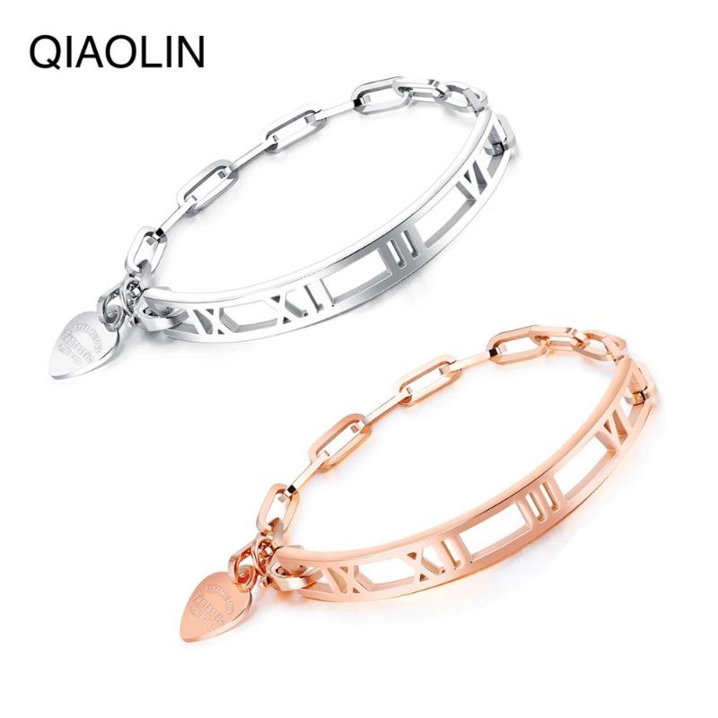 Fashion Roman Number heart Pendant Stainless Steel Bangles Bracelet For Women Rose Gold Color/steel Chain Jewelry Female Gift
Fashion Roman Number heart Pendant Stainless Steel Bangles Bracelet For Women Rose Gold Color/steel Chain Jewelry Female Gift