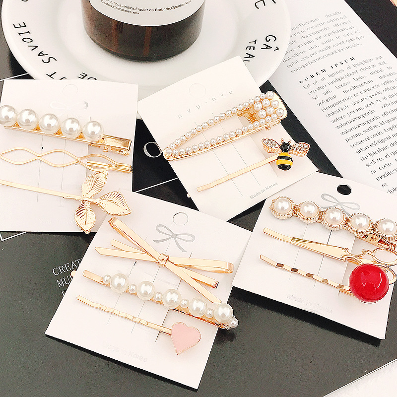 Christmas Decorations 3Pcs/Set Women Barrette Metal Gold Pearl Hair Clip For 2021 Fashion Korean Pins Hairband Accessories Jewelry