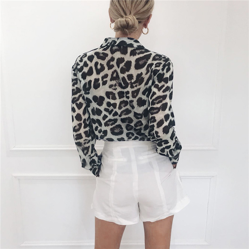 Aachoae Vintage Blouse Long Sleeve Leopard Print Blouse Turn Down Collar Office Shirt Tunic Casual Loose Tops Plus Size Blusas