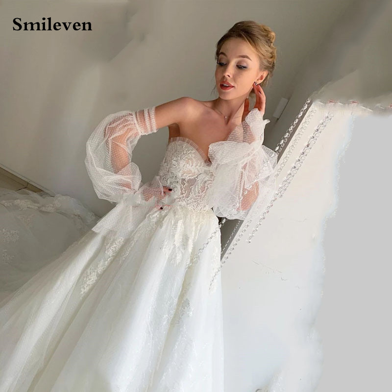 Smileven Puff Sleeve Wedding Dresses Appliqued Lace Bridal Gowns 2020 Robe De Mariee Lace Up Back Wedding Gowns, White
Smileven Puff Sleeve Wedding Dresses Appliqued Lace Bridal Gowns 2020 Robe De Mariee Lace Up Back Wedding Gowns, White