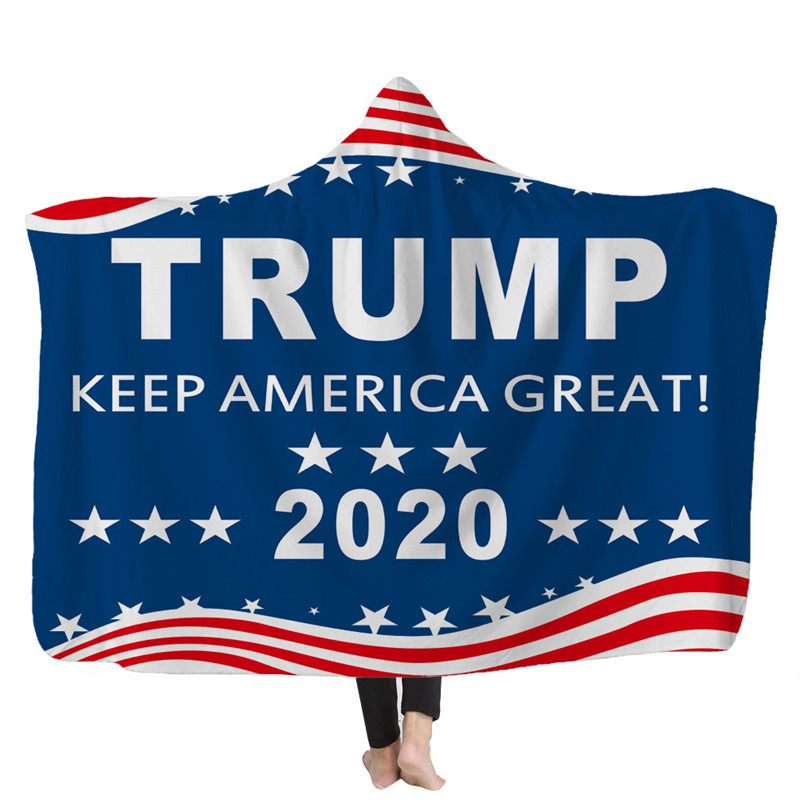 Blankets 3D Trump 2021 Digital Hooded Blanket Thick Cloak Printed Double Layer Fashionable Warm Fleece Adult
