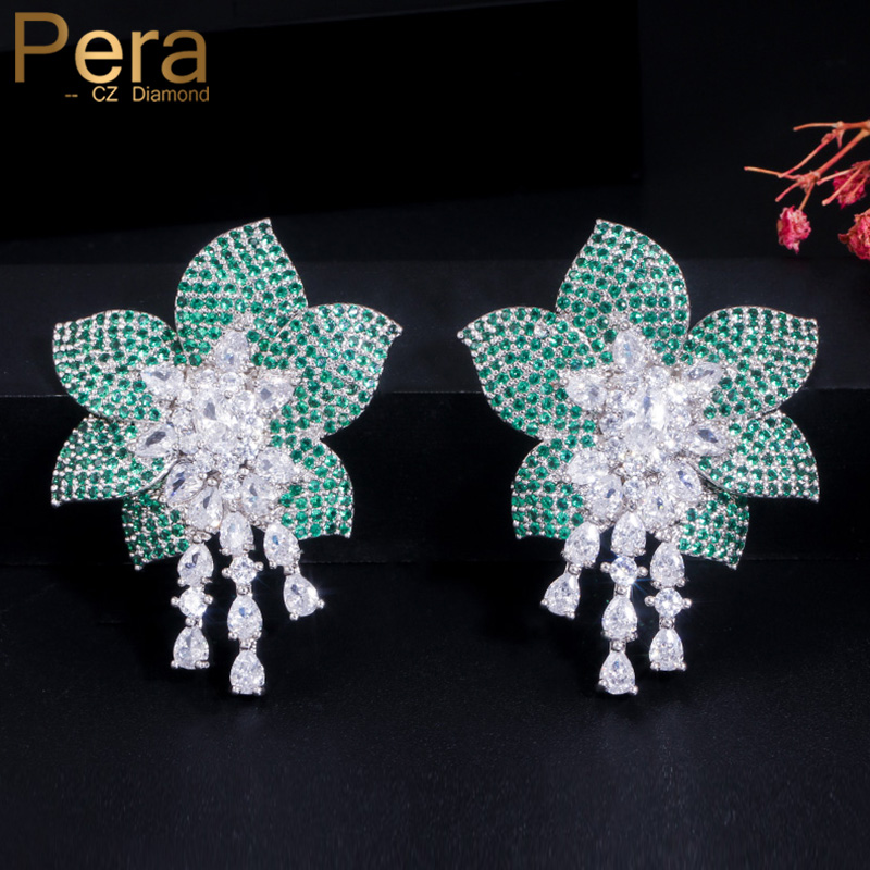 Pera Sweet Micro Light Green CZ Paved Large Leaf and Flower Dangling Tassel Drop Earrings for Women Fashion Brand Jewelry E453
Pera Sweet Micro Light Green CZ Paved Large Leaf and Flower Dangling Tassel Drop Earrings for Women Fashion Brand Jewelry E453