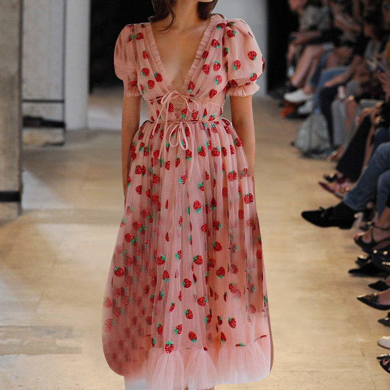 New arrival 2020 Strawberry printed puff short sleeve mesh dresss 200208H03, Black
New arrival 2020 Strawberry printed puff short sleeve mesh dresss 200208H03, Black