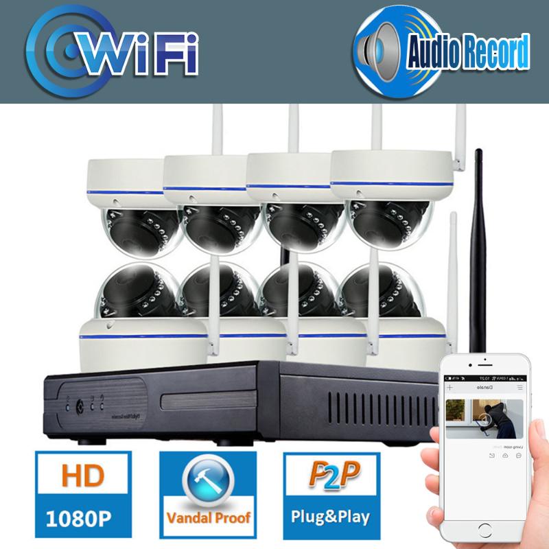 

720P 8CH Wireless NVR CCTV System wifi Sound recording IR Outdoor Dome P2P IP Camera Waterproof Security Video Surveillance Kit