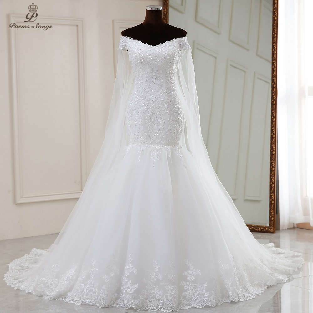 Real photo Real video mermaid wedding dress with long shawl 2020 marriage dress robe de mariee vestidos de novia sereia, White
Real photo Real video mermaid wedding dress with long shawl 2020 marriage dress robe de mariee vestidos de novia sereia, White