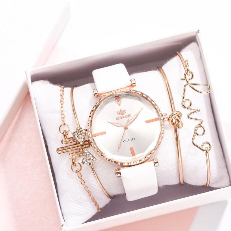 5pcs Set Top Style Fashion Women's Luxury Leather Band Analog Quartz WristWatch Ladies Watch Women Dress Black Clock, White
5pcs Set Top Style Fashion Women's Luxury Leather Band Analog Quartz WristWatch Ladies Watch Women Dress Black Clock, White