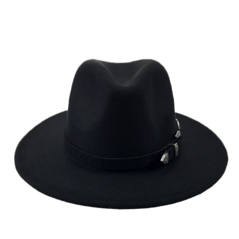 Winter Panama Hat Women Elegant Felt Caps Male Vintage Trilby Hat Wide Brim Fedora CAPS with Belt Chapeau Homme Feutre YY18016