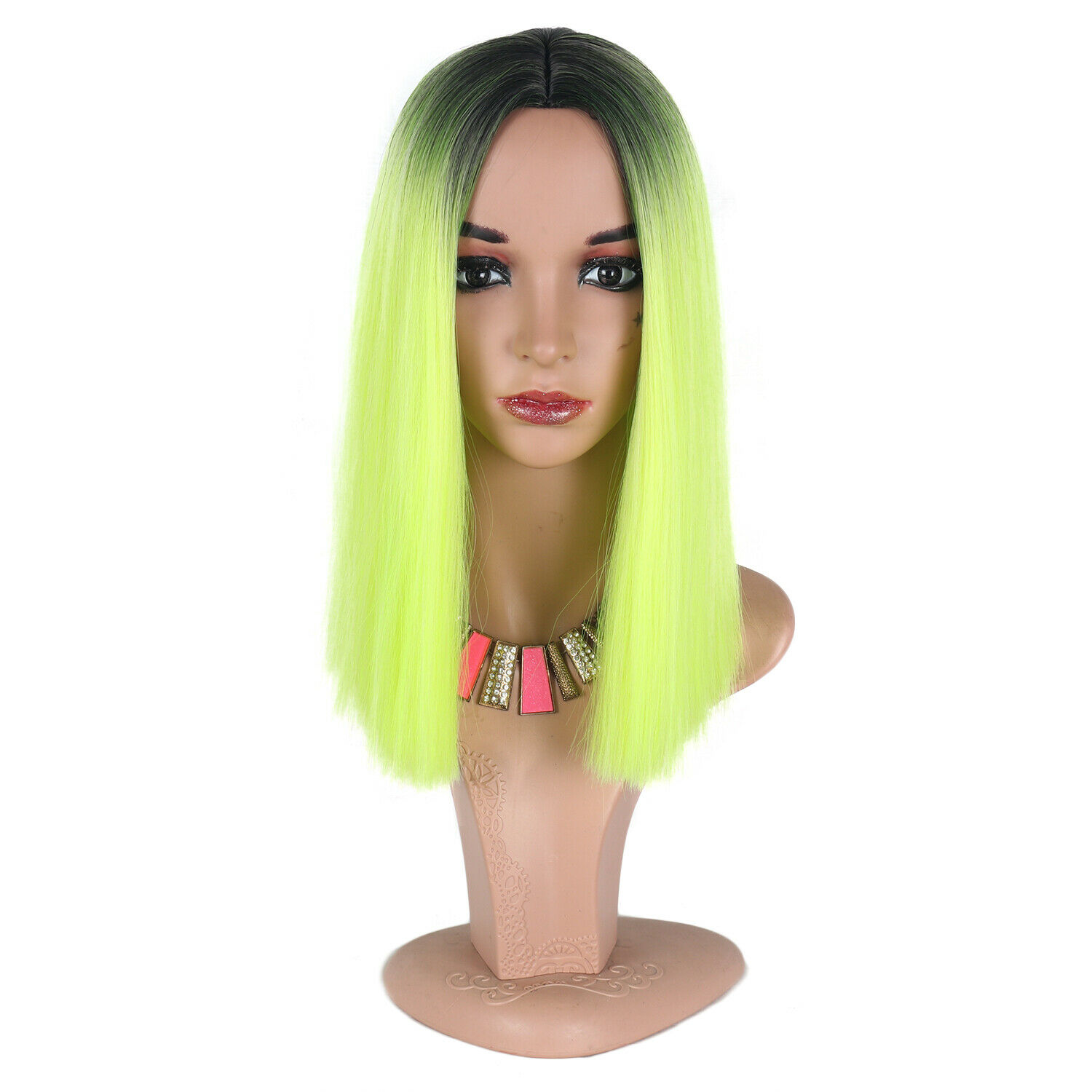 Natural Synthetic Hair Full Wigs Long Wavy Wig Heat Resistant Straight Green