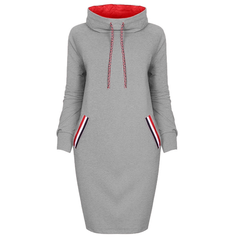 Autumn Women Sweatshirt dress Slim Long sleeve Turtleneck Drawstring Harajuku Hoodies Moletom Feminino ez* Y200915