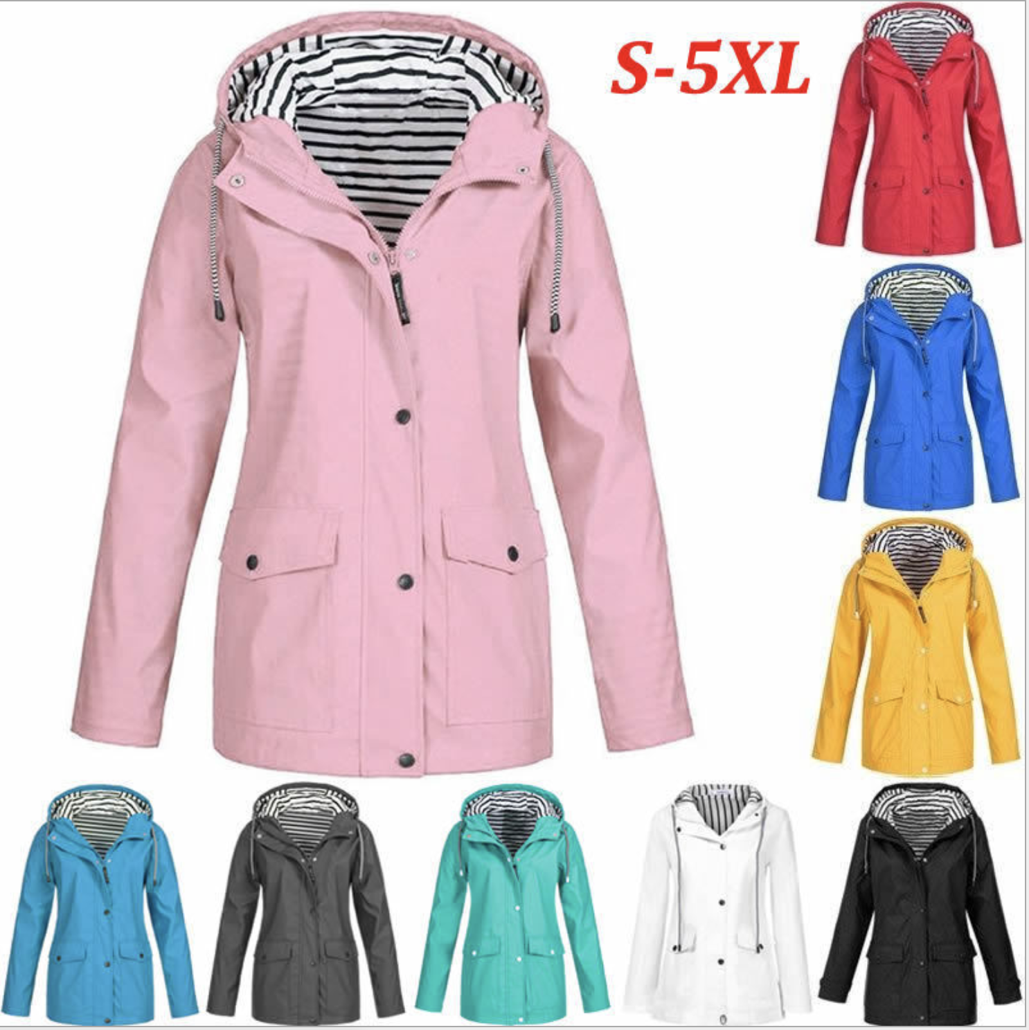 Women Hooded Jacket Solid Color Warm Fashion Striped Outdoor Mountaineering Wear Waterproof Breathable Jackets Female 11 Colors S-5XL