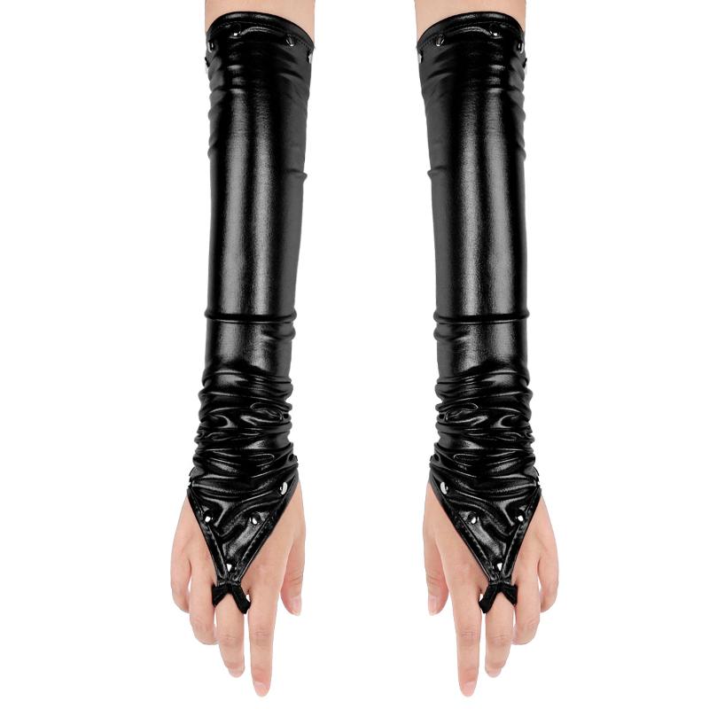Women Ladies Wetlook Metallic Fingerless Latex Gloves with Rivets Patent Leather Elbow Length Long Gloves Night Club Dancewear
Women Ladies Wetlook Metallic Fingerless Latex Gloves with Rivets Patent Leather Elbow Length Long Gloves Night Club Dancewear