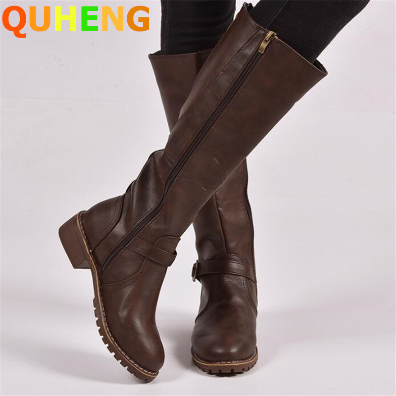 Retro Low Heel Knight Women Leather Boots Ladies Platform Non-Slip Round Head Belt Buckle Decoration Side Zip Motorcycle Boots, Black
Retro Low Heel Knight Women Leather Boots Ladies Platform Non-Slip Round Head Belt Buckle Decoration Side Zip Motorcycle Boots, Black